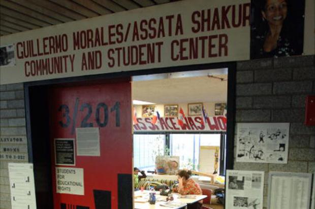 The Guillermo Moreles/Assata Shakur Center before the sign was ordered down by Administration 